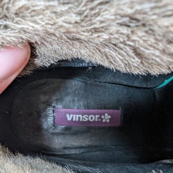 Vinsor Brown Leather Fold Over Fur Heel Boots Lug Sole Women Size 225 - Picture 6 of 9